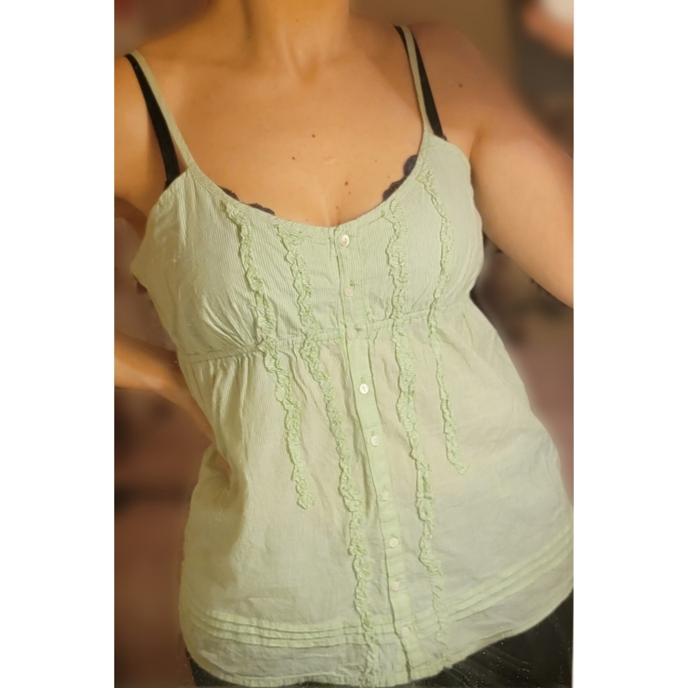 Aeropostale Pinstripe Babydoll Camisole, Spring Green & White, L